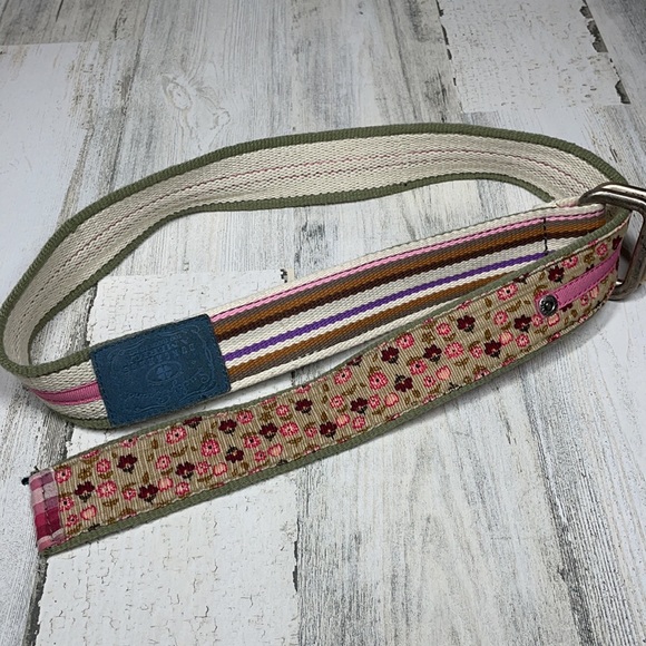 LUCKY BRAND BELT PLAID FLORAL STRIPE TAN PINK FABRIC WOVEN 41”TOTAL LENG… - Picture 6 of 7